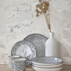 Maisons Du Monde Assiette à Dessert En Grès Blanc Motifs Graphiques Bleus – Lot De 4 12