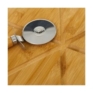 Wadiga Assiette à Pizza En Bambou Avec Roulette à Découper D32cm 8