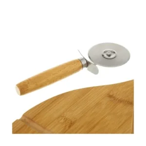 Wadiga Assiette à Pizza En Bambou Avec Roulette à Découper D32cm 12