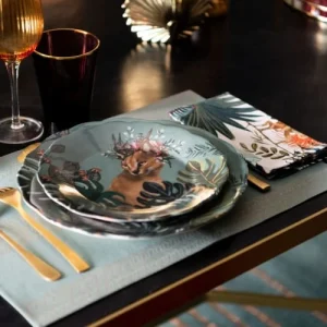 Maisons Du Monde Assiette Plate En Faïence Multicolore Motif Tropical Et Lynx – Lot De 6 6