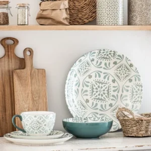 Maisons Du Monde Assiette Plate En Grès Blanc à Motifs Bleus Et Gris – Lot De 6 12