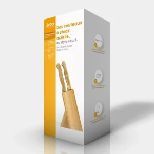 LIVOO Bloc De 6 Couteaux à Steak En Bois Beige 12