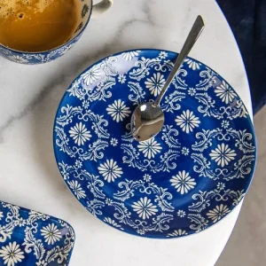 Table Passion Coffret De 4 Assiettes à Dessert 20 Cm En Grès Bleu 12