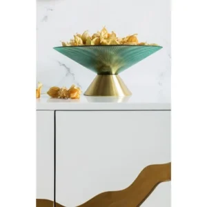 Kare Design Coupe En Verre Vert Et Acier Doré D35 15