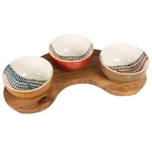 Maisons Du Monde Coupelles Apéritives En Grès Multicolore à Motifs (x3) Plateau En Bois D’acacia 6