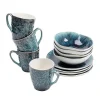Kare Design Lot 4 Mugs, 4 Assiettes Creuses, 4 Assiettes Plates En Grès Bleu 5