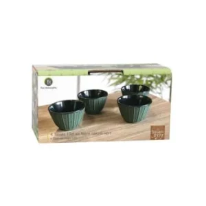 Novastyl Lot De 4 Tasses à Thé En Fonte Verte Mate Intérieur Verni 12cL 6