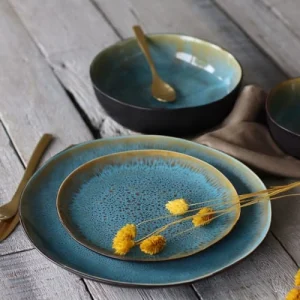 OGO Living Lot De 6 Assiettes à Dessert En Grès Bleu 20,5cm 10