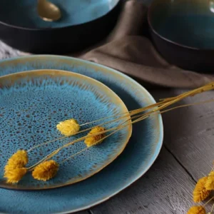 OGO Living Lot De 6 Assiettes à Dessert En Grès Bleu 20,5cm 14