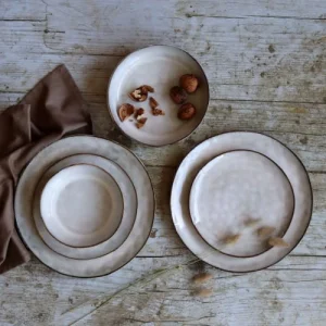 OGO Living Lot De 6 Assiettes Coupes En Grès Gris 15,5cm 12