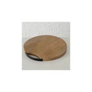 Wadiga Planche à Découper Ronde En Bois Et Métal Noir D33cm 15
