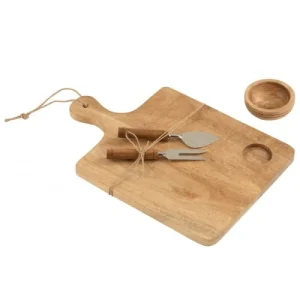 LANADECO Planche à Fromage + Couteau + Bol Bois De Manguier 38x24cm 6