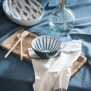 Maisons Du Monde Plat Ovale En Faïence Blanche Motifs Poissons Bleus 6