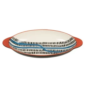 Maisons Du Monde Plat Ovale En Grès Noir Motifs Graphiques Multicolores 6