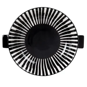 Maisons Du Monde Plat Rond En Grès Rayé Noir Et Blanc 6