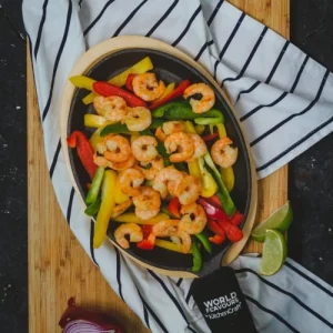 World Of Flavours Poêle à Fajita En Fonte Avec Plateau De Service En Bois-noir 10