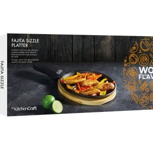 World Of Flavours Poêle à Fajita En Fonte Avec Plateau De Service En Bois-noir 18