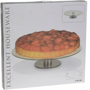 Wadiga Présentoir à Gâteau Rond Rotatif En Verre Et Métal Chromé 7