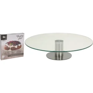 Wadiga Présentoir à Gâteau Rond Rotatif En Verre Et Métal Chromé 9