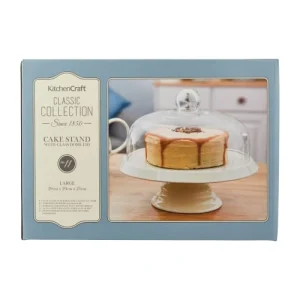 KitchenCraft Présentoire à Gateau En Céramique Avec Dome En Verre Blanc 16