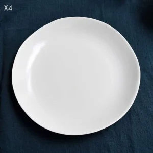 Maison Tilleul Set De 4 Assiettes Plates Céramique Blanc 9