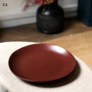 Maison Tilleul Set De 4 Assiettes Plates Céramique Rouge 9