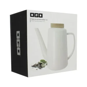 OGO Living Théière Avec Couvercle En Porcelaine Et Acacia 1,2L 10